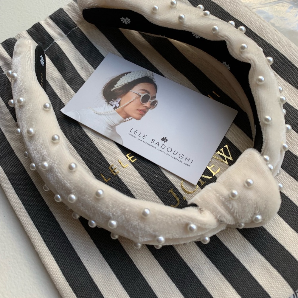 Lele Sadoughi ivory velvet and pearl headband